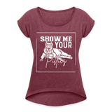 Women's Pitbull Roll Cuff T-Shirt - heather burgundy