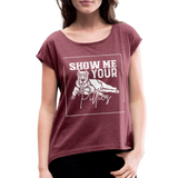 Women's Pitbull Roll Cuff T-Shirt - heather burgundy